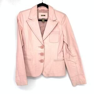 Vintage Pink Leather Blazer Womens Sz M Fitted Jacket Y2K Pastel 90s Tailored